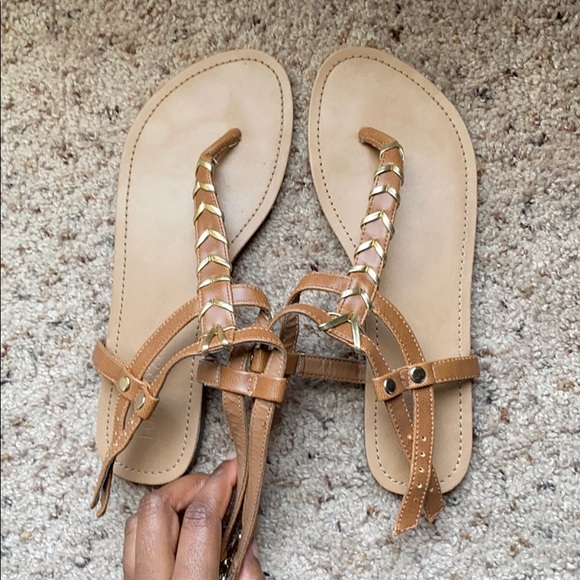 Shoes - **BARELY WORN** tan and gold sandals